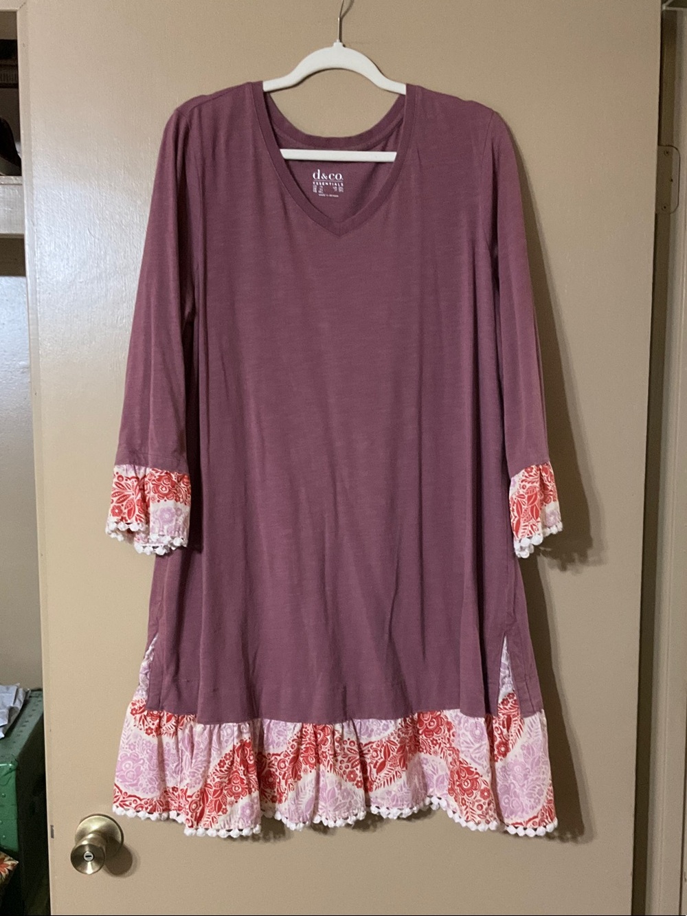 Upcycled Long Sleeve Tunic with Pink Ruffle Hem